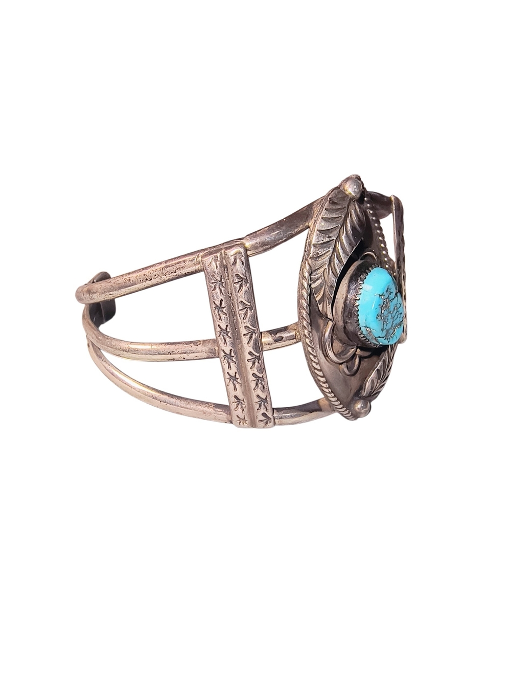 Vintage Southwest Navajo Style Sterling Silver Turquoise Cuff Bracelet - Picture 3 of 10